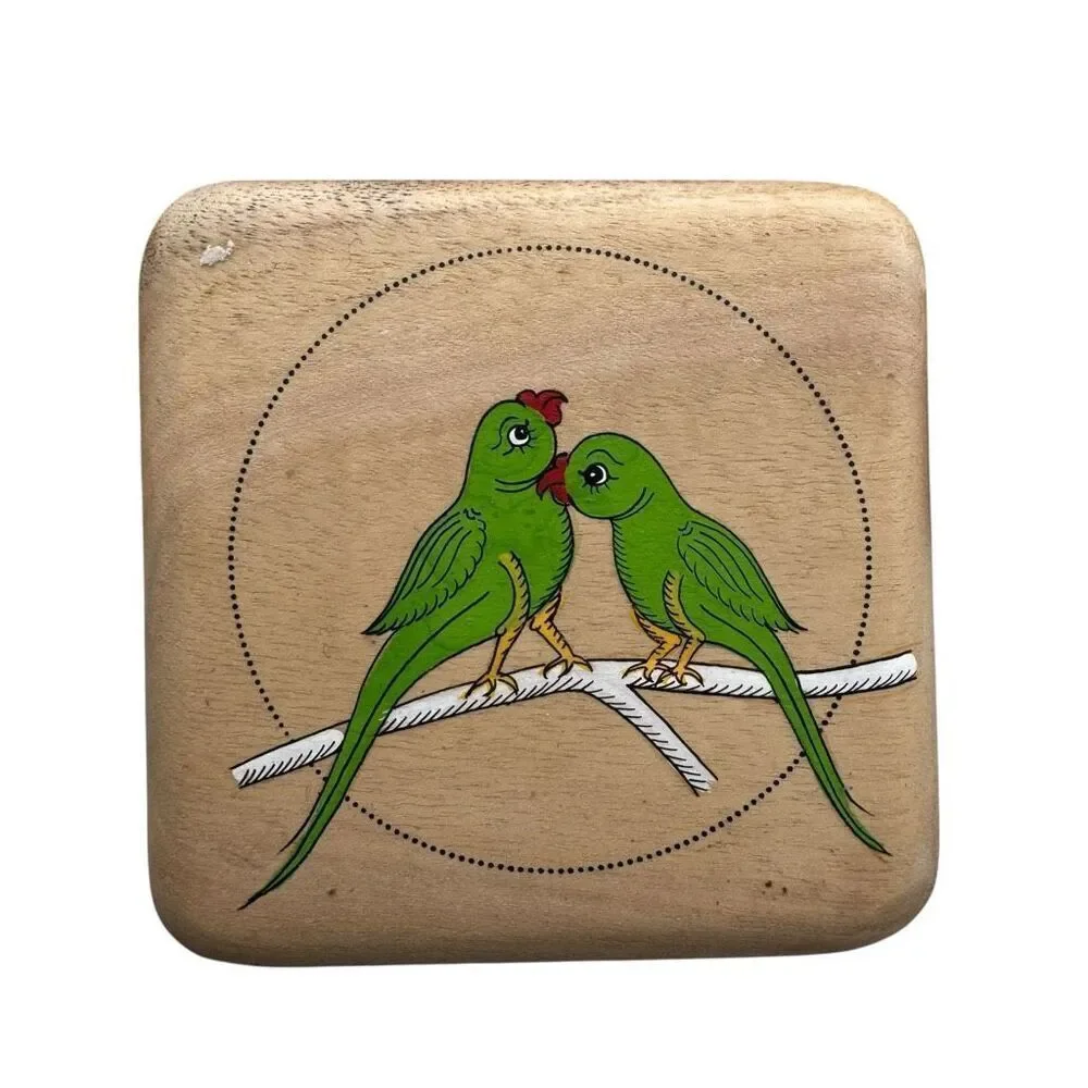 Hand Painted Folk Art Tropical Bird Wooden Coasters